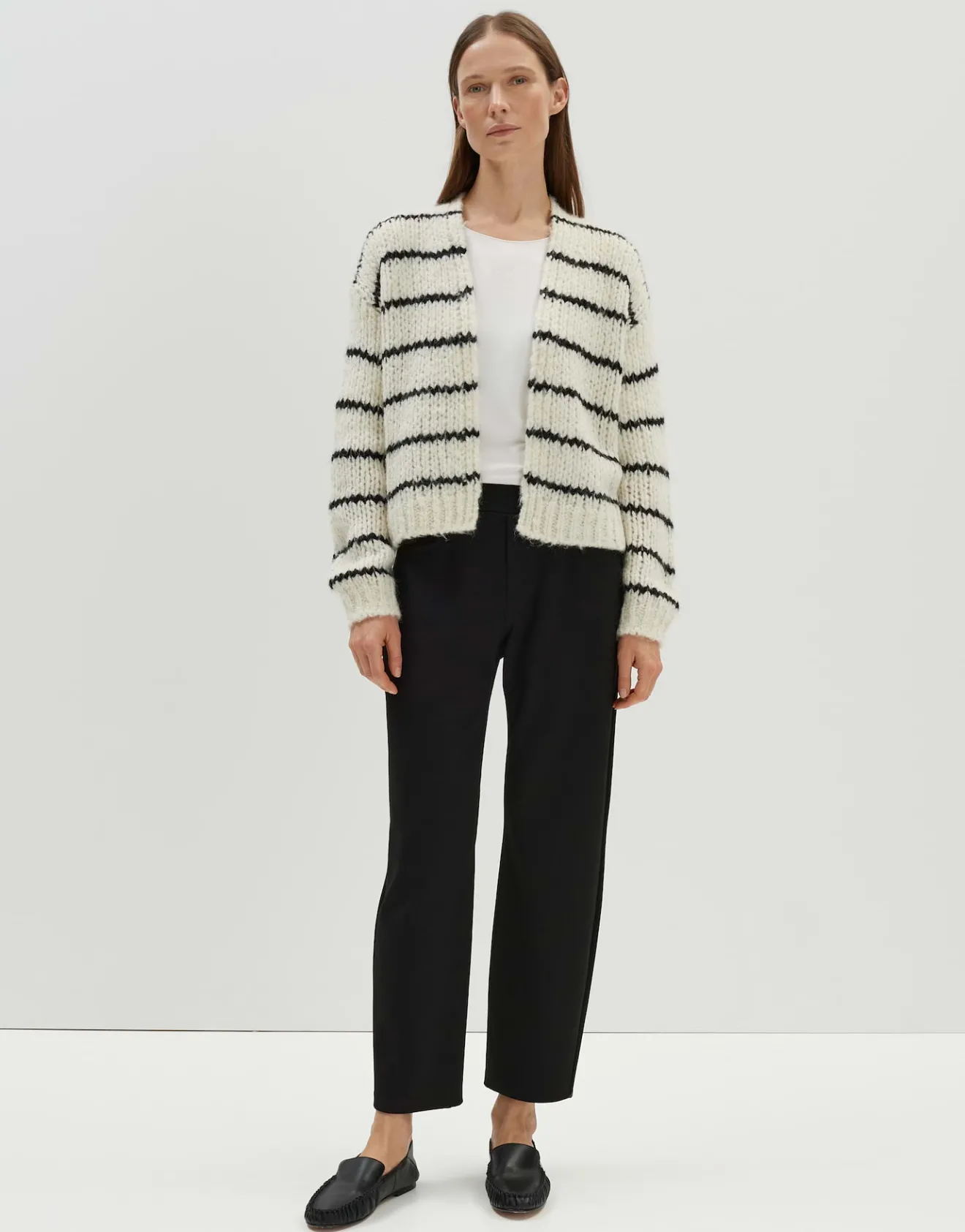 Shop Grobe Strickjacke TALVIA STRIPE Loose mit Wolle Strick