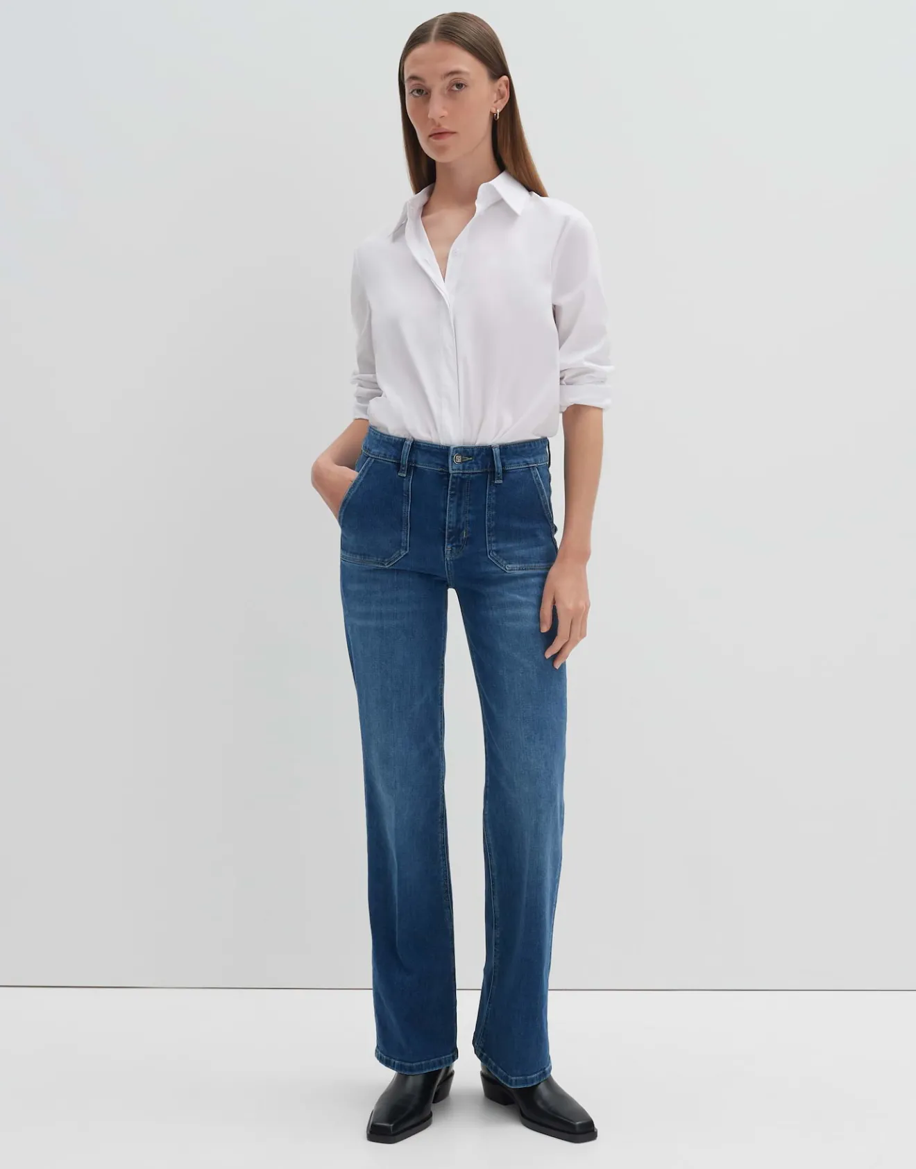 Best Sale Long Flared Jeans CARIE UTILITY Mid Rise aus stretchigem BCI Cotton Mix Jeans