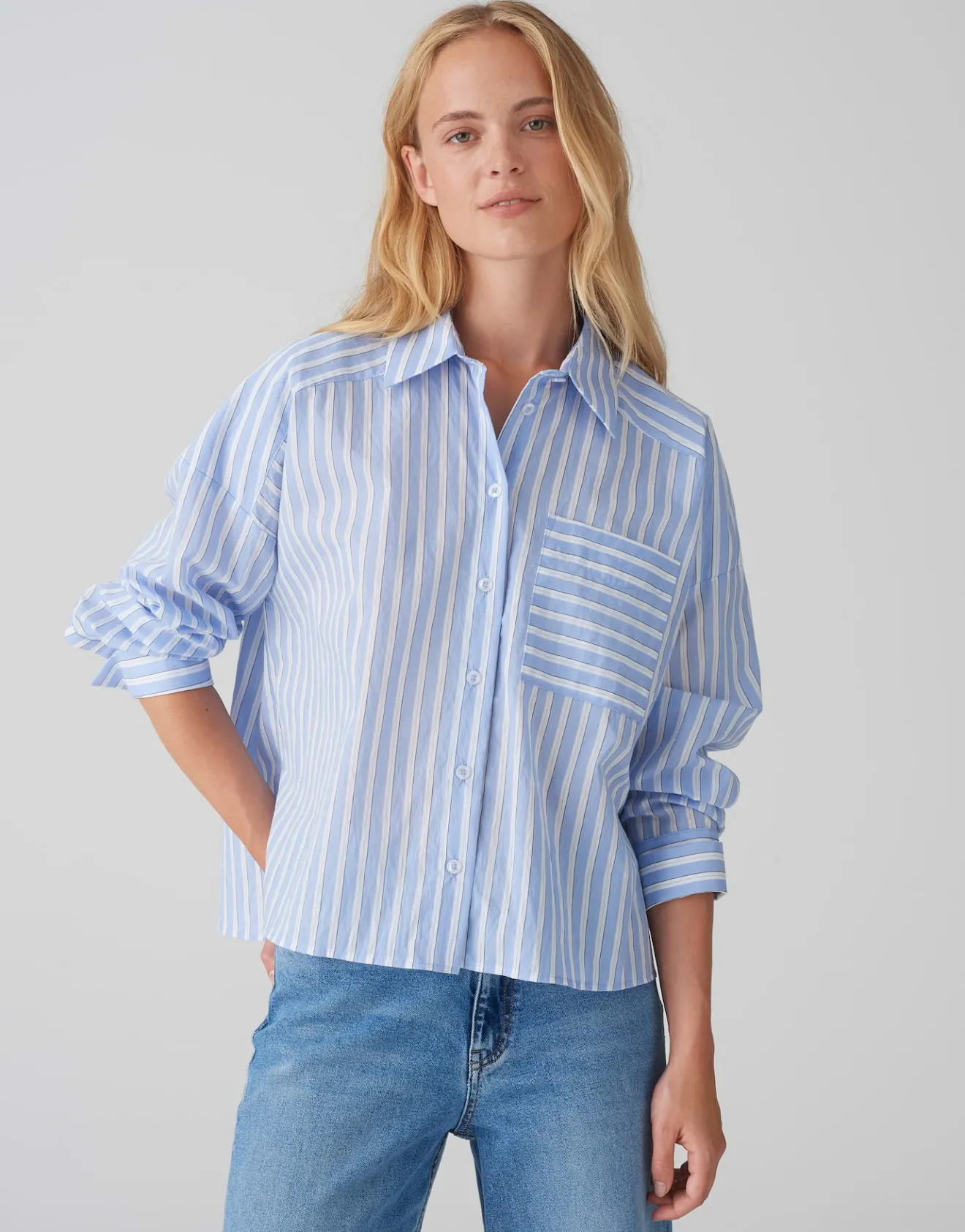 Clearance Streifenbluse FOKIA Loose aus leichtem Baumwoll Mix Blusen