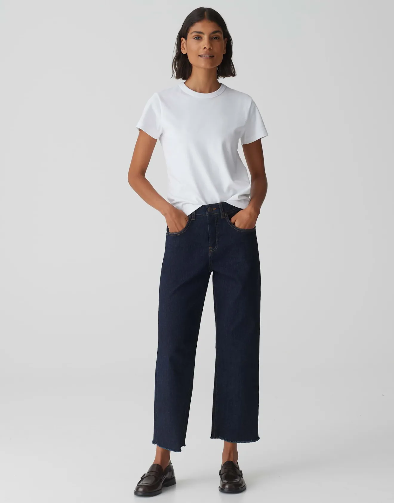 Sale Wide Cropped Jeans MOMITO Mid Rise mit Fransen Jeans